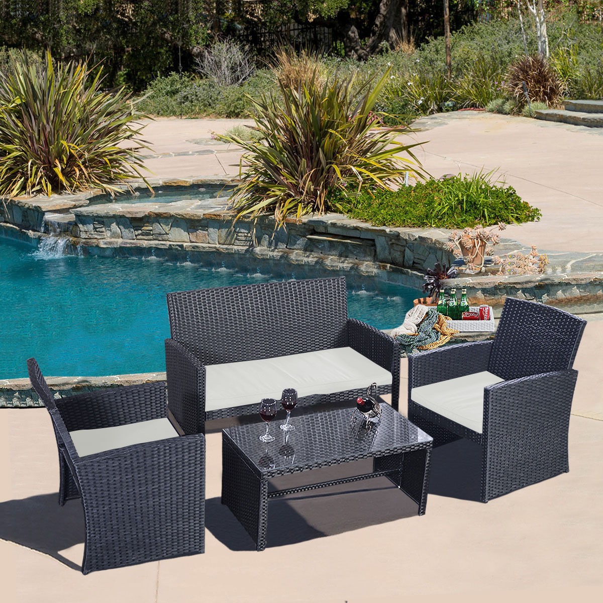 charming black rectangle modern wooden rattan patio set varnished design ideas
